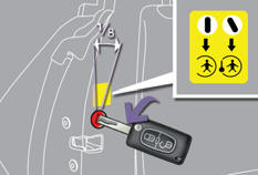 Turn the red control one eighth of a turn using the ignition key as shown in