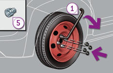 Using the wheelbrace 1 fitted with the security socket 5 , tighten the security