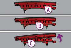 Press the pairs of clips A then B then C to detach and gain access to the bulb